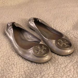 Tory Burch Metallic Silver Minnie Flats